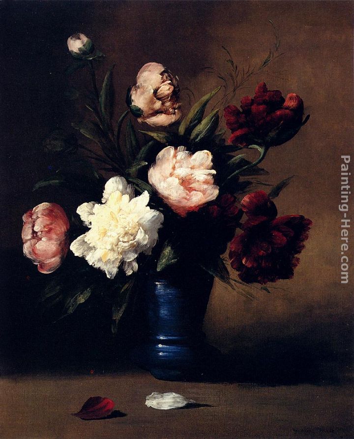 Peonies In A Blue Vase painting - Germain Theodure Clement Ribot Peonies In A Blue Vase art painting